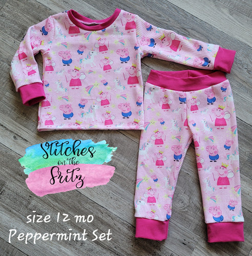 Seconds Size 12 month Peppermint Set Thermal Pig