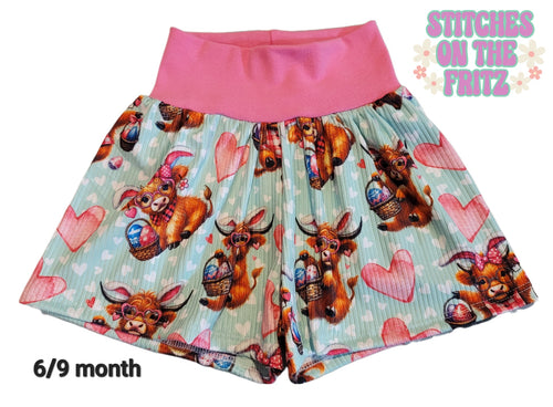 Size 6/9 months Flow Shorts Easter Cow