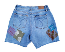 Load image into Gallery viewer, Upcycled Patchwork Boho Judy Blue Denim Shorts Size 15