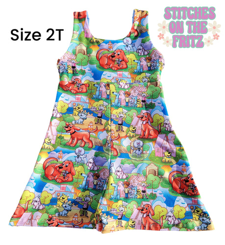 Size 2T Petal Short Romper Red Dog