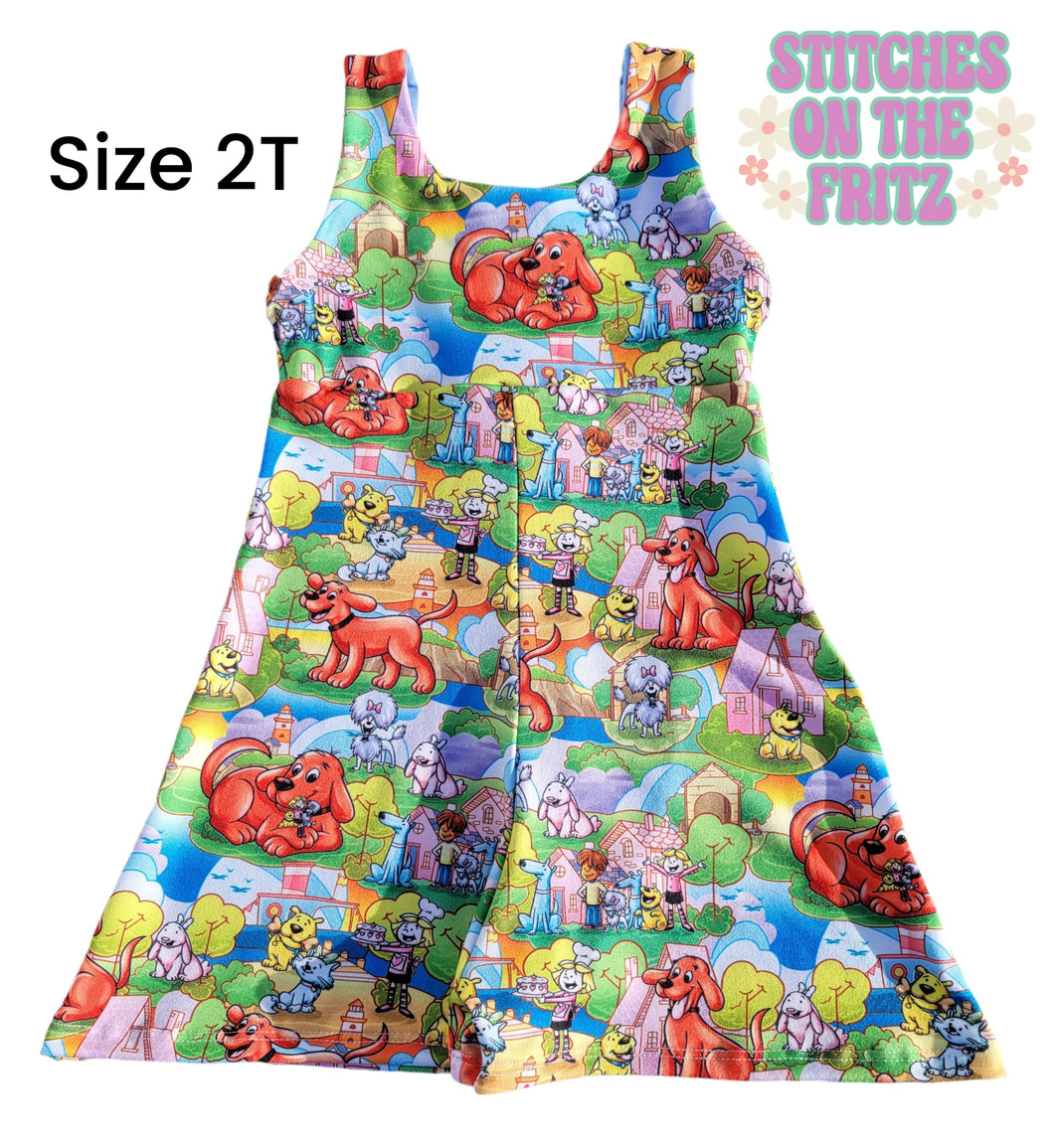 Size 2T Petal Short Romper Red Dog