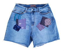 Load image into Gallery viewer, Upcycled Patchwork Boho Judy Blue Denim Shorts Size 15