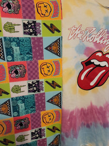 One Size Closed Upcycled Poncho Shorter Sleeves Top Rolling Stones