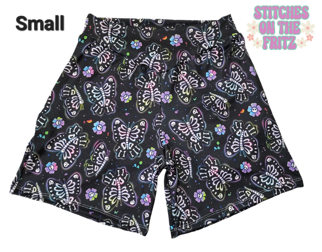Women's Small Willow Shorts w/ Pockets Skeleton Butterfly