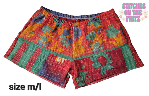Size Medium/Large Upcycled Kantha Shorts with Pockets